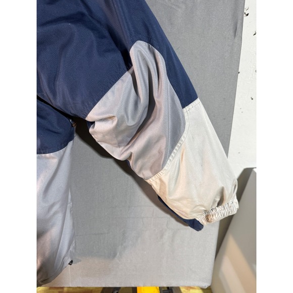 Starter Mens XL Puffer Jacket Hooded Navy Blue Grey Winter Coat Color Block Down - Picture 9 of 10